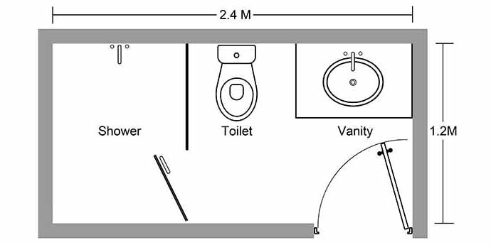More efficient hotel bathroom design with shower