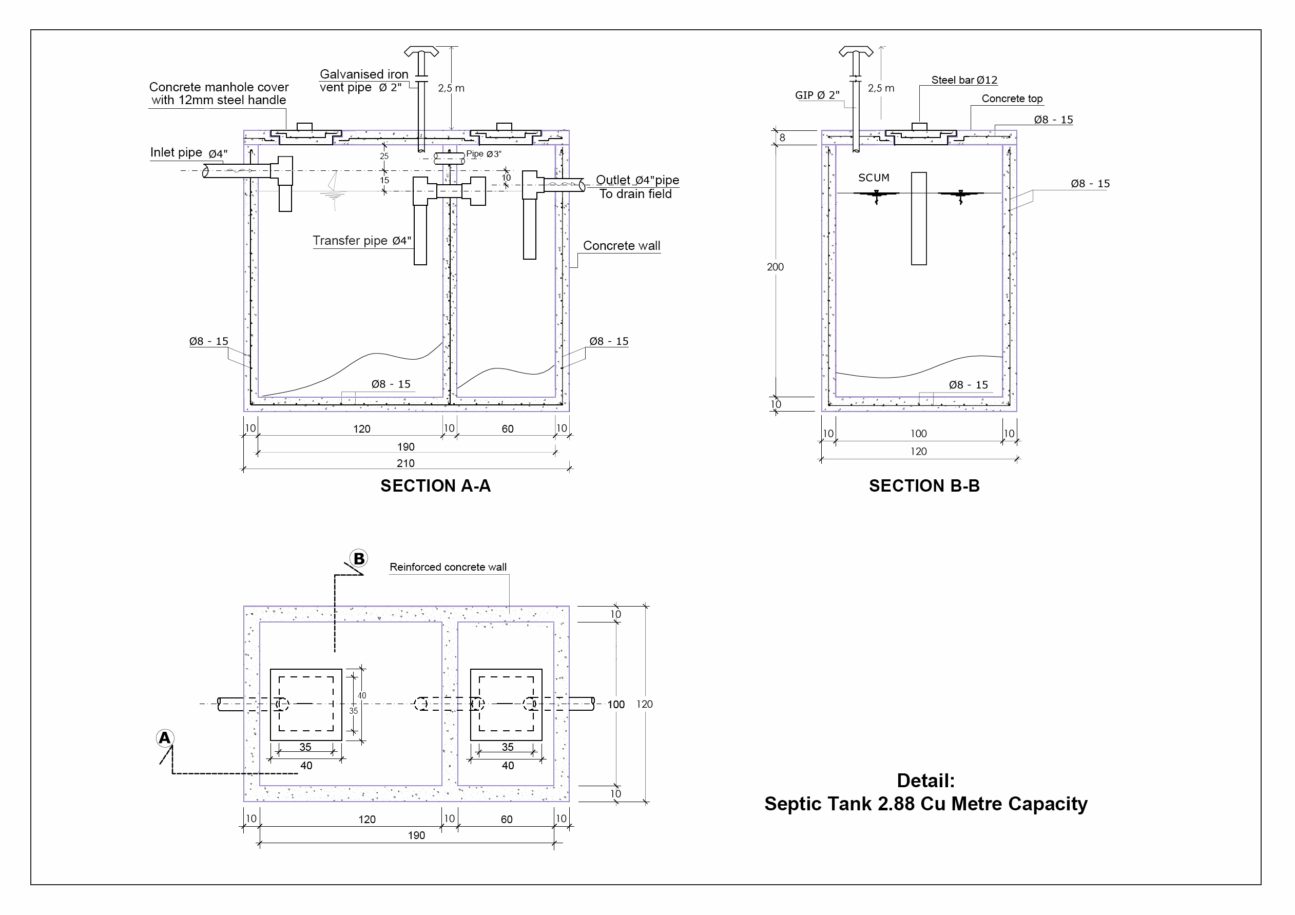 Septic tank detail drawing in dwg AutoCAD file. - Cadbull